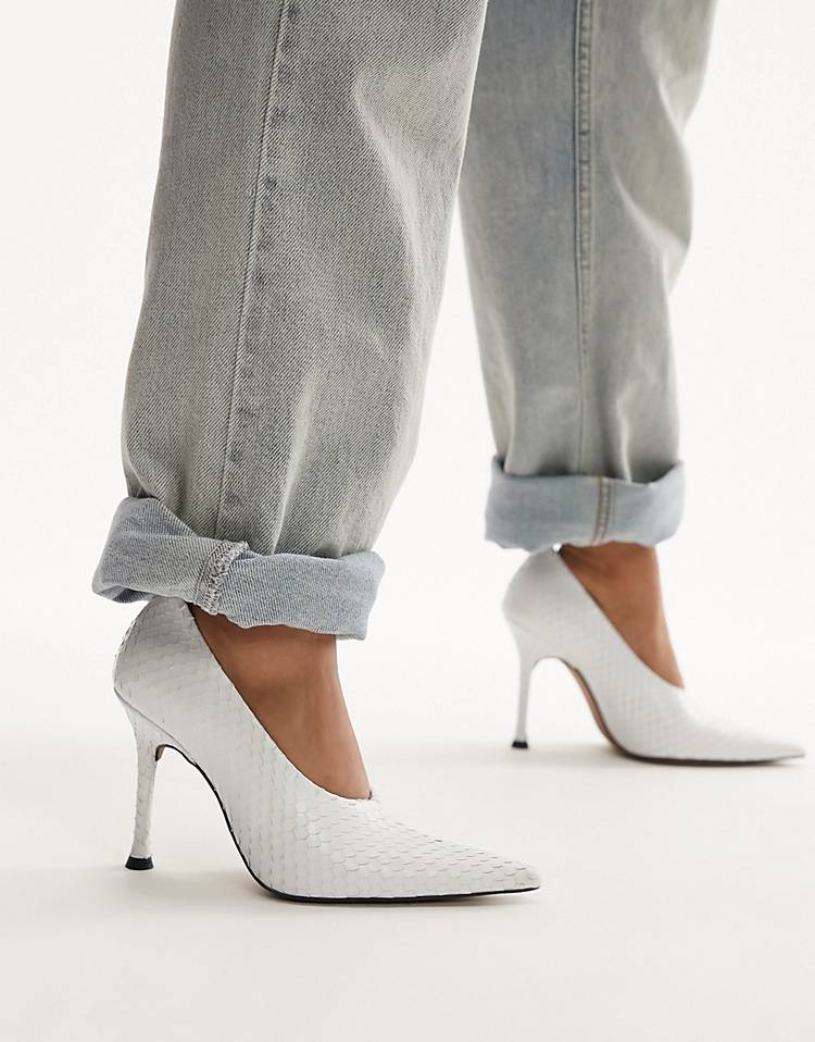 Topshop Cherry premium leather high vamp heeled pumps in white